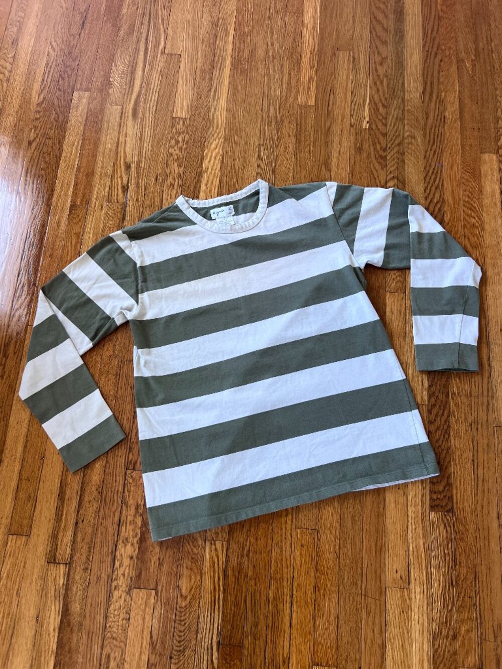 Agnes B Homme Green & White Striped France Made Long-Sleeve Cotton Shirt - 3 / L